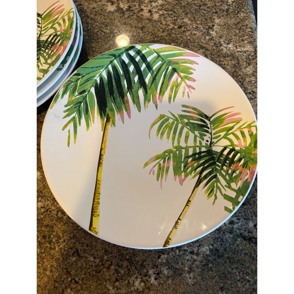 Meritage Palm Tree Dinner‎ Plates Set of 4 Tropical Coastal Decor - Picture 1 of 4